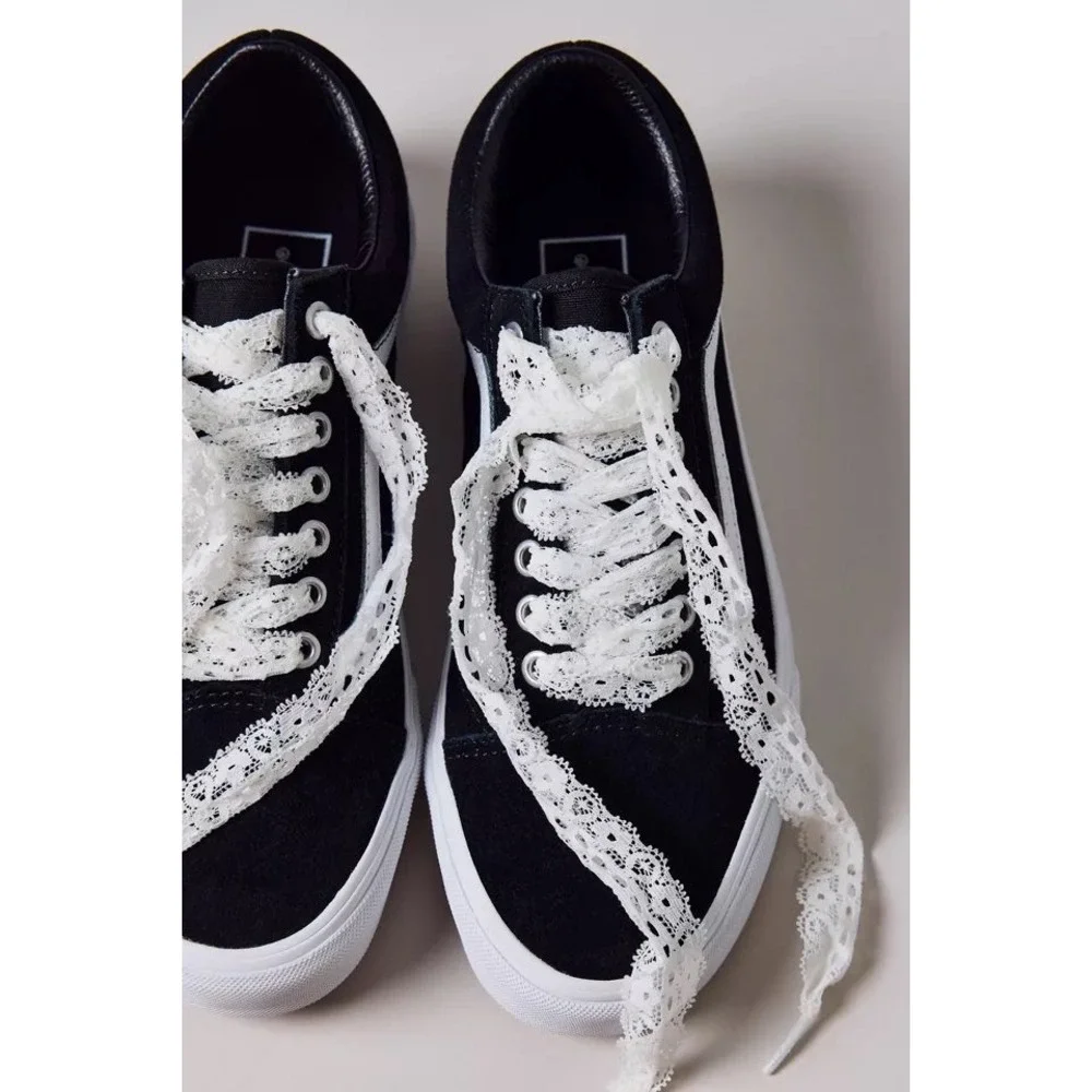 Vans Old Skool Pop‎ Lace Black Suede Skate Shoe Sneakers Womens 8.5 Coquette